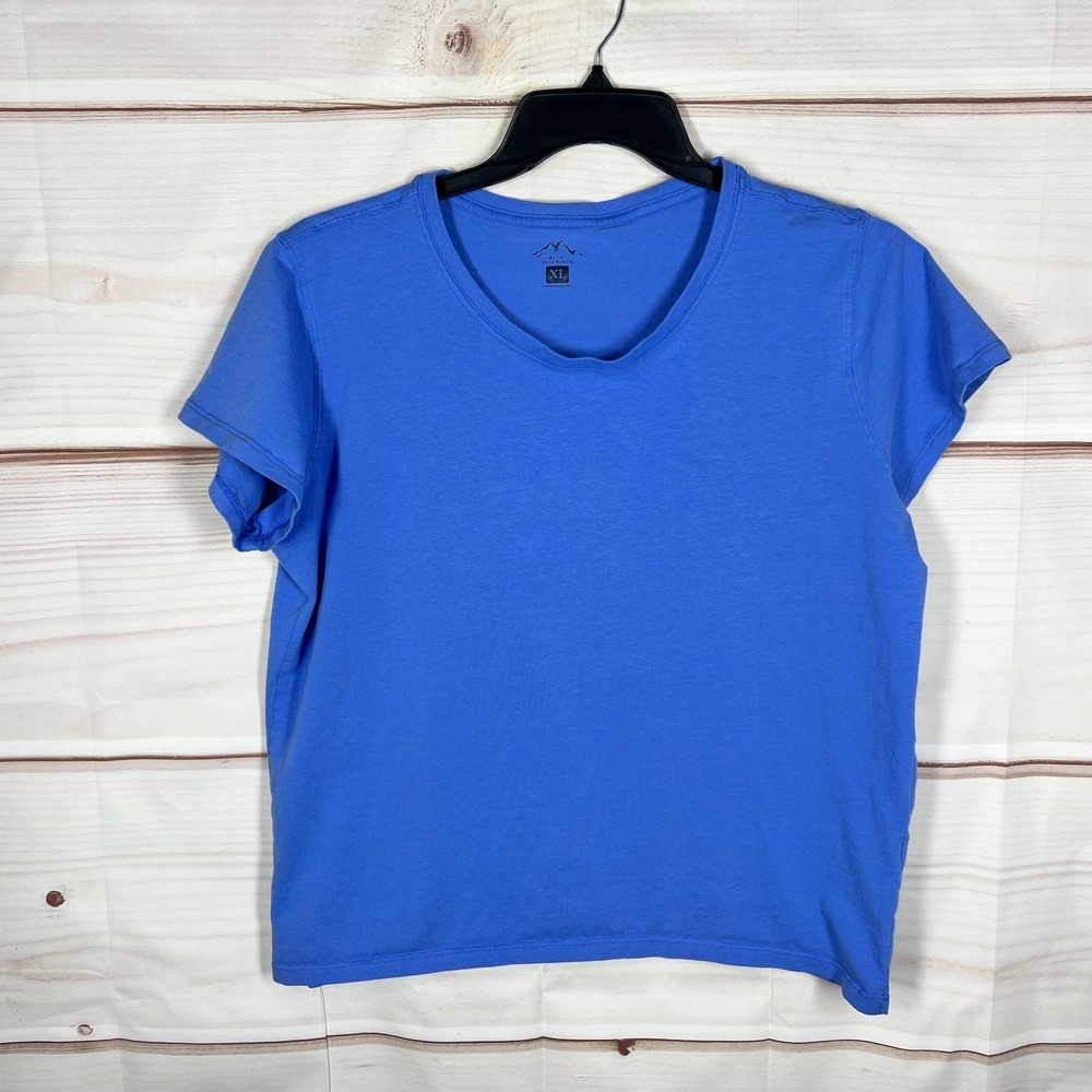 Blue Mountain Top Womens XL Blue Cotton T-Shirt V-Neck Short Sleeve Stretch Knit